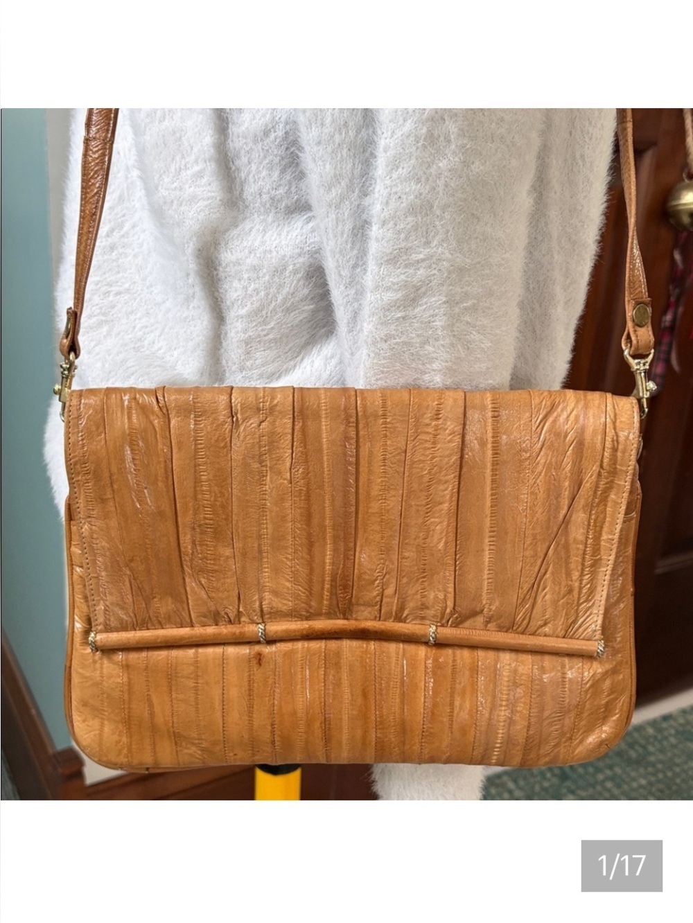 Glsovd Noo genuine eel skin Tan shoulder/Crossbody bag Clutch/ removable strap